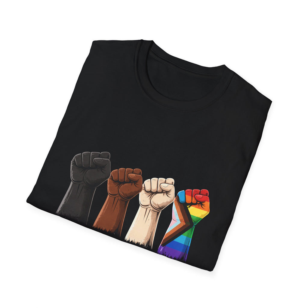 Resist Raised Fists T‑Shirt — Multicultural & LGBTQ+ Pride Solidarity Tee