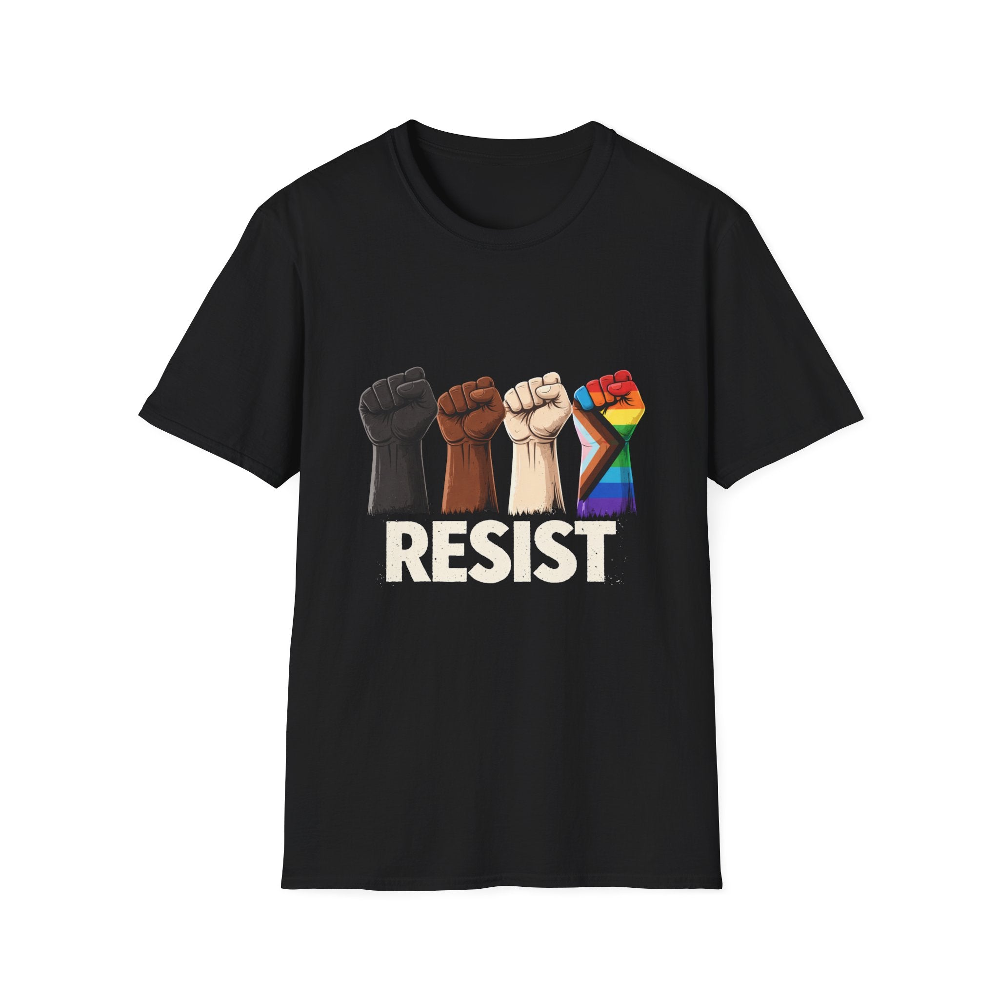 Resist Raised Fists T‑Shirt — Multicultural & LGBTQ+ Pride Solidarity Tee