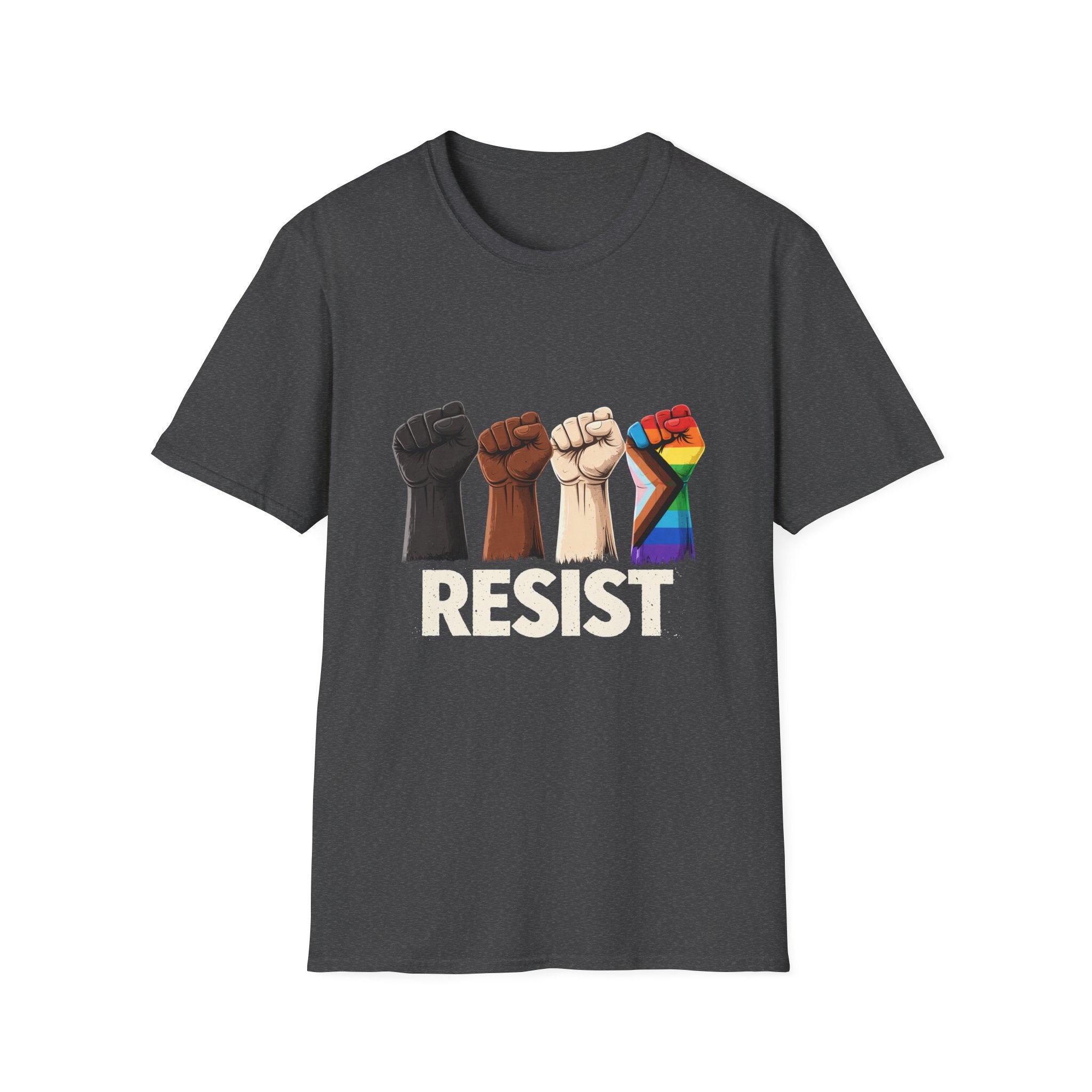 Resist Raised Fists T‑Shirt — Multicultural & LGBTQ+ Pride Solidarity Tee