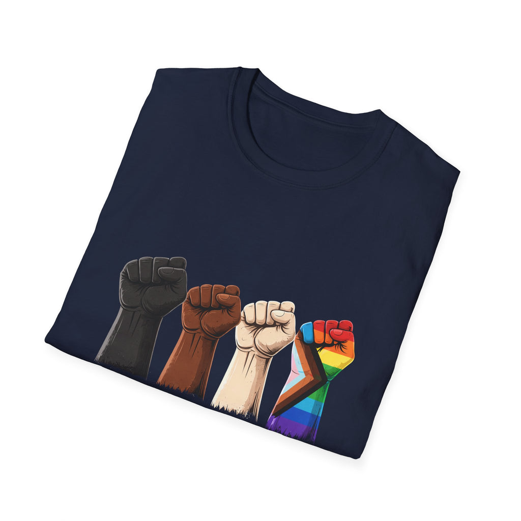 Resist Raised Fists T‑Shirt — Multicultural & LGBTQ+ Pride Solidarity Tee