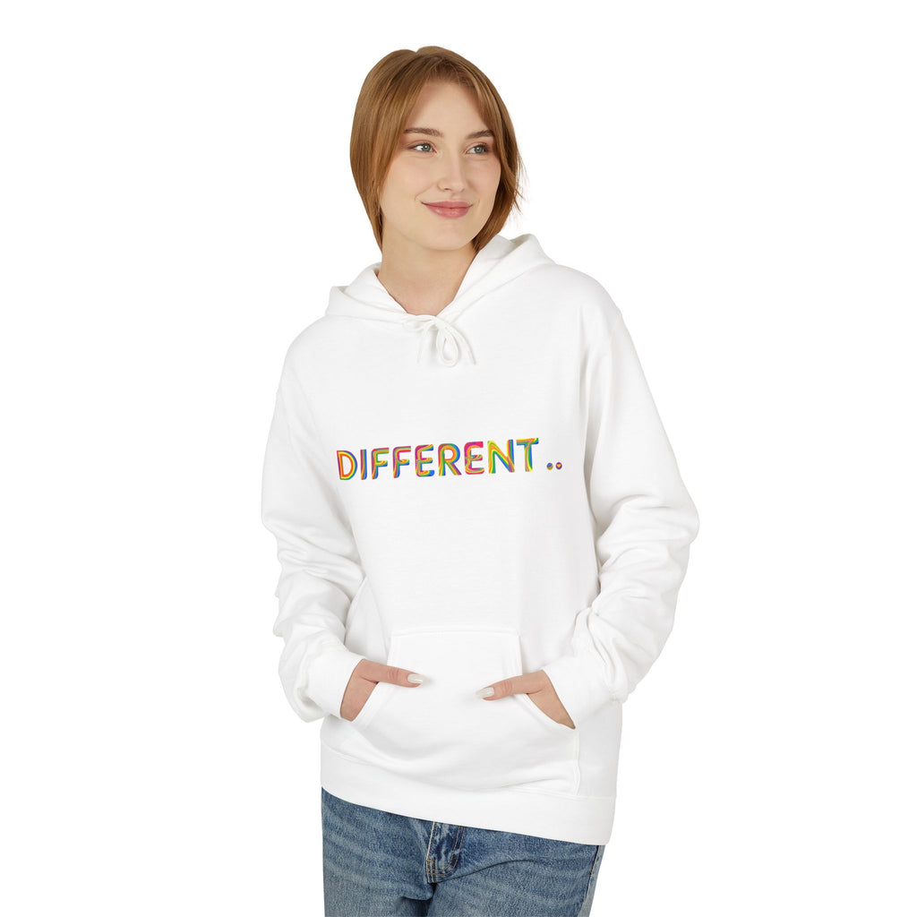 Different. Rainbow Text Hoodie — Positive Self‑Expression Pullover