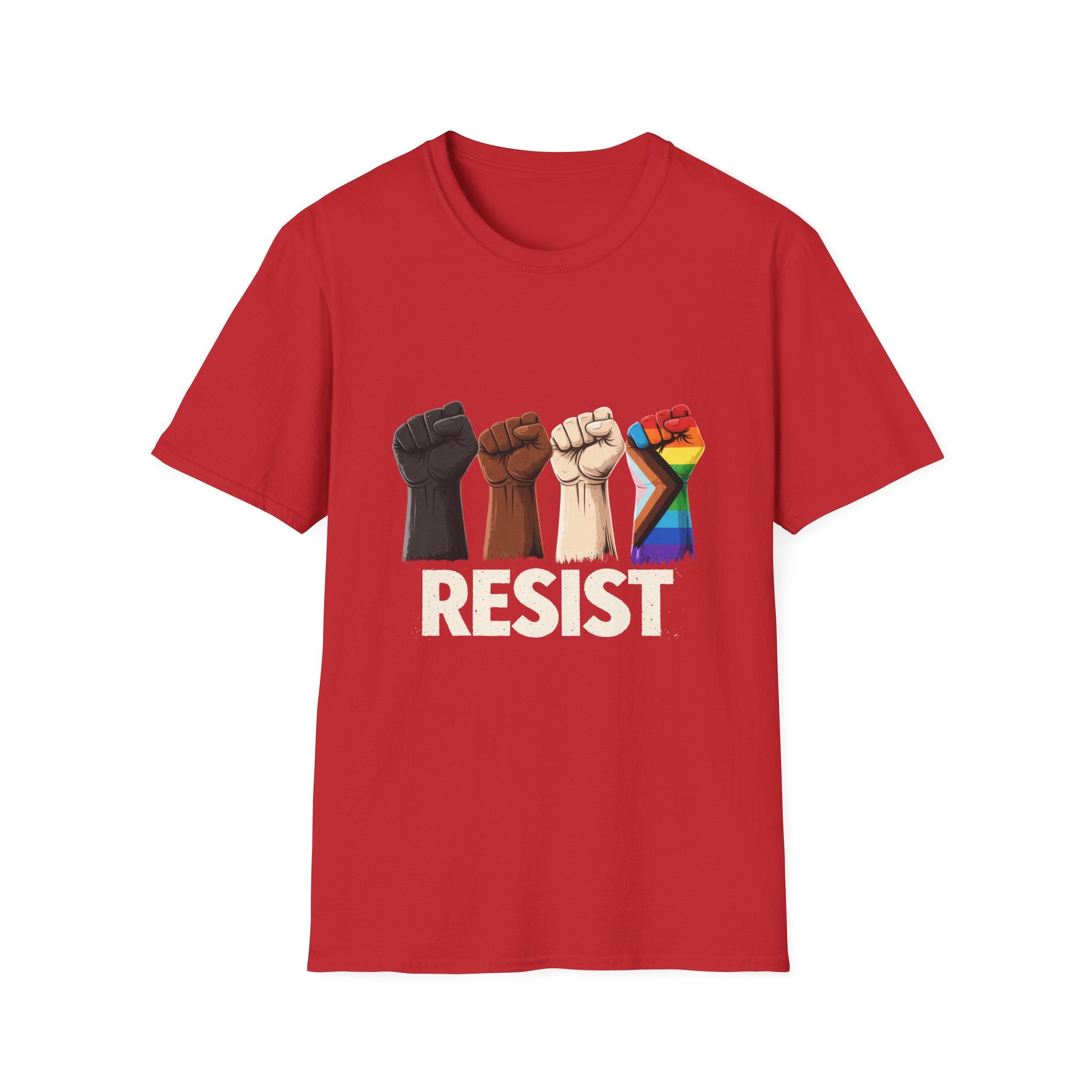 Resist Raised Fists T‑Shirt — Multicultural & LGBTQ+ Pride Solidarity Tee
