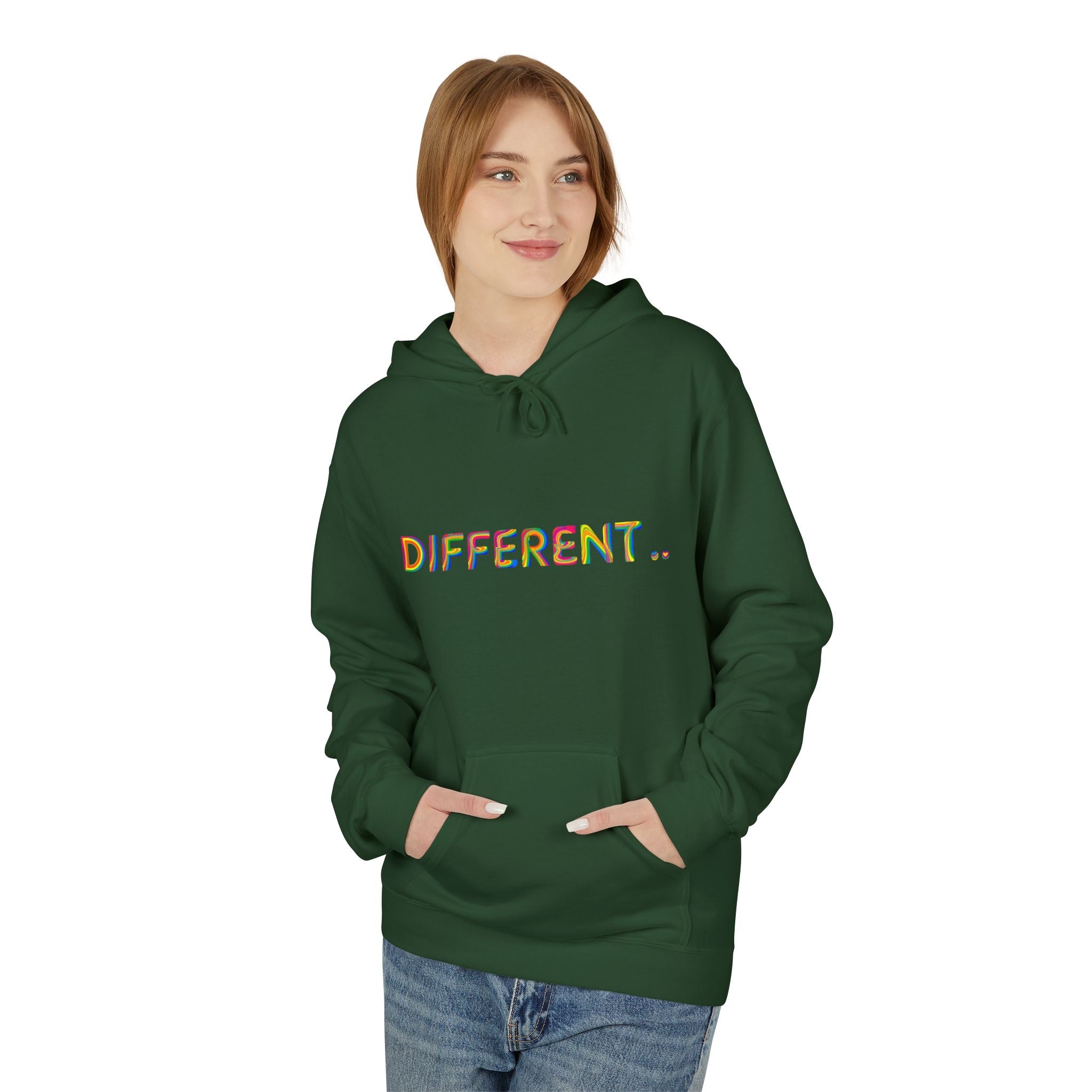 Different. Rainbow Text Hoodie — Positive Self‑Expression Pullover