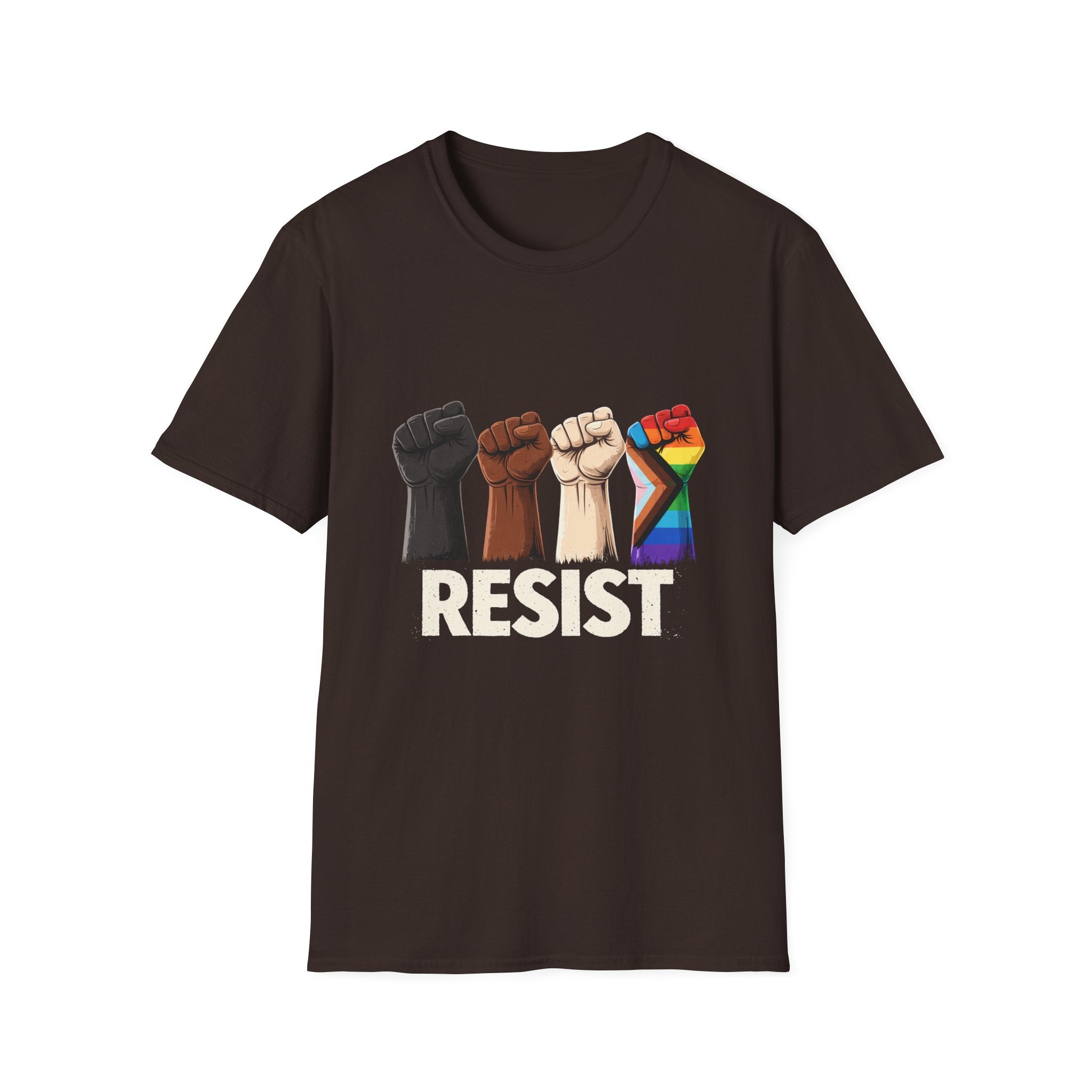 Resist Raised Fists T‑Shirt — Multicultural & LGBTQ+ Pride Solidarity Tee