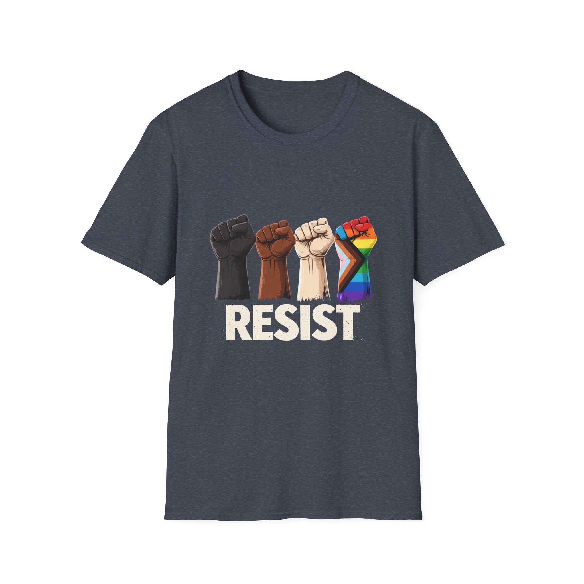 Resist Raised Fists T‑Shirt — Multicultural & LGBTQ+ Pride Solidarity Tee