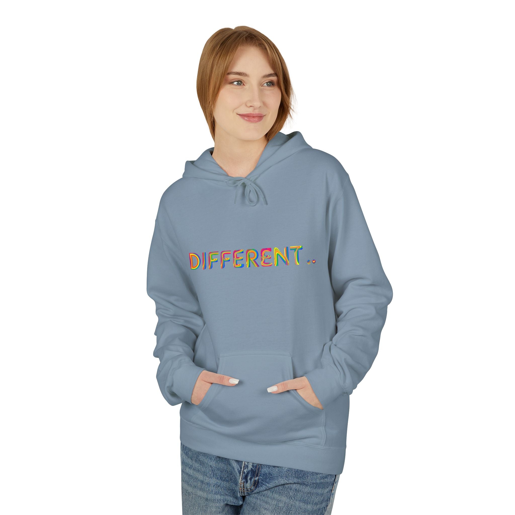 Different. Rainbow Text Hoodie — Positive Self‑Expression Pullover