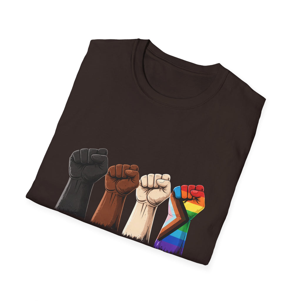 Resist Raised Fists T‑Shirt — Multicultural & LGBTQ+ Pride Solidarity Tee