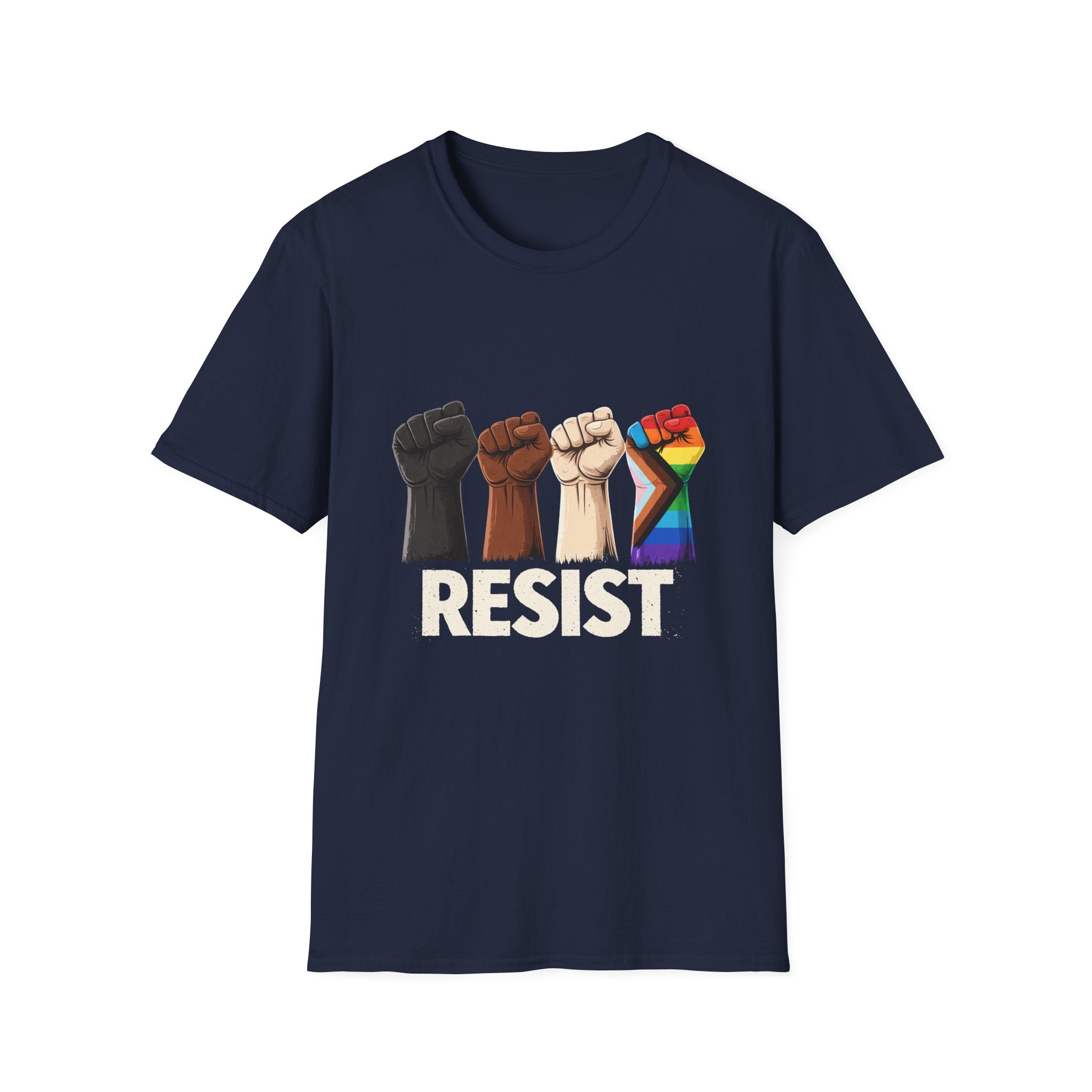 Resist Raised Fists T‑Shirt — Multicultural & LGBTQ+ Pride Solidarity Tee