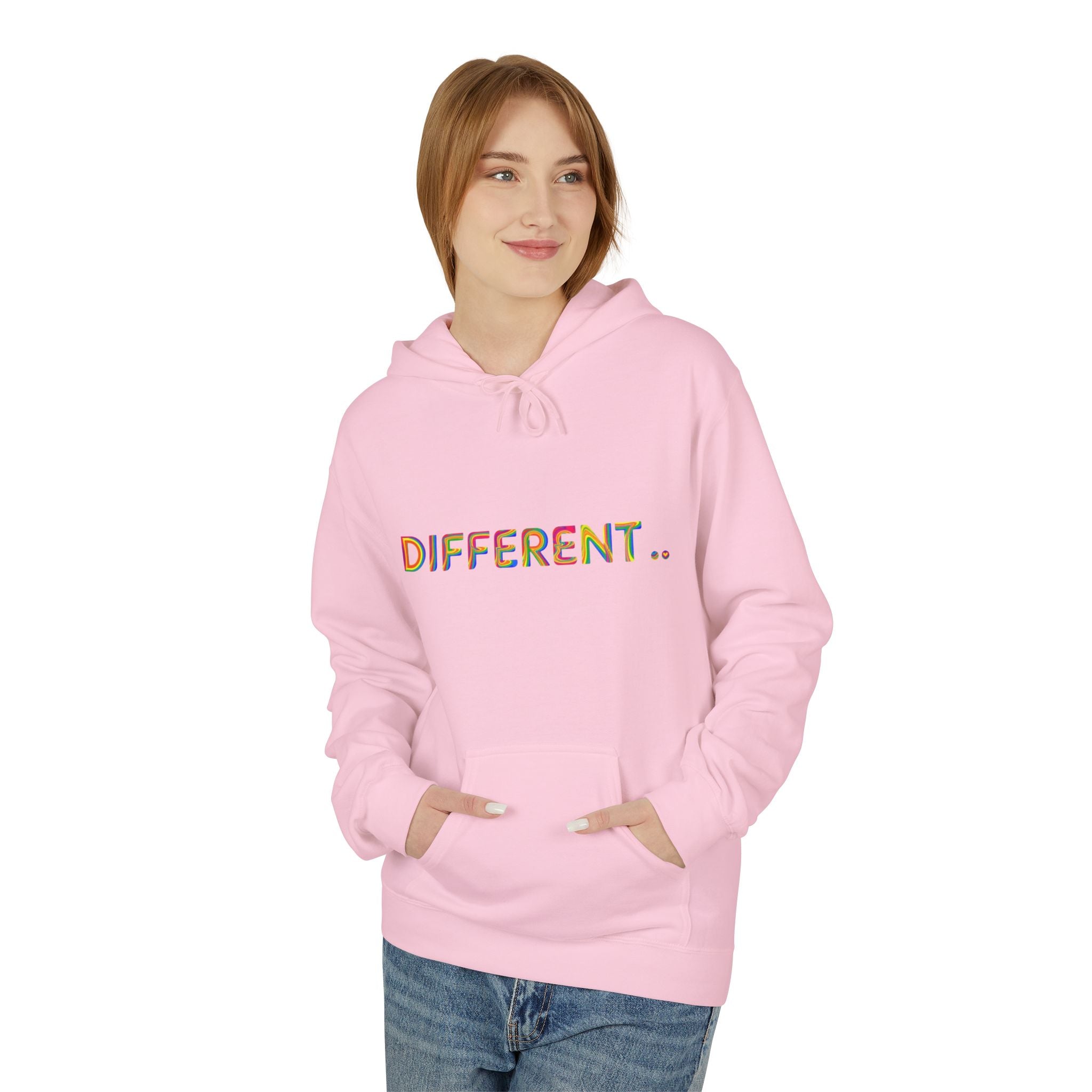 Different. Rainbow Text Hoodie — Positive Self‑Expression Pullover