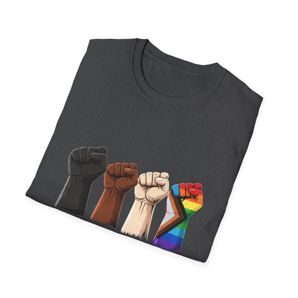 Resist Raised Fists T‑Shirt — Multicultural & LGBTQ+ Pride Solidarity Tee