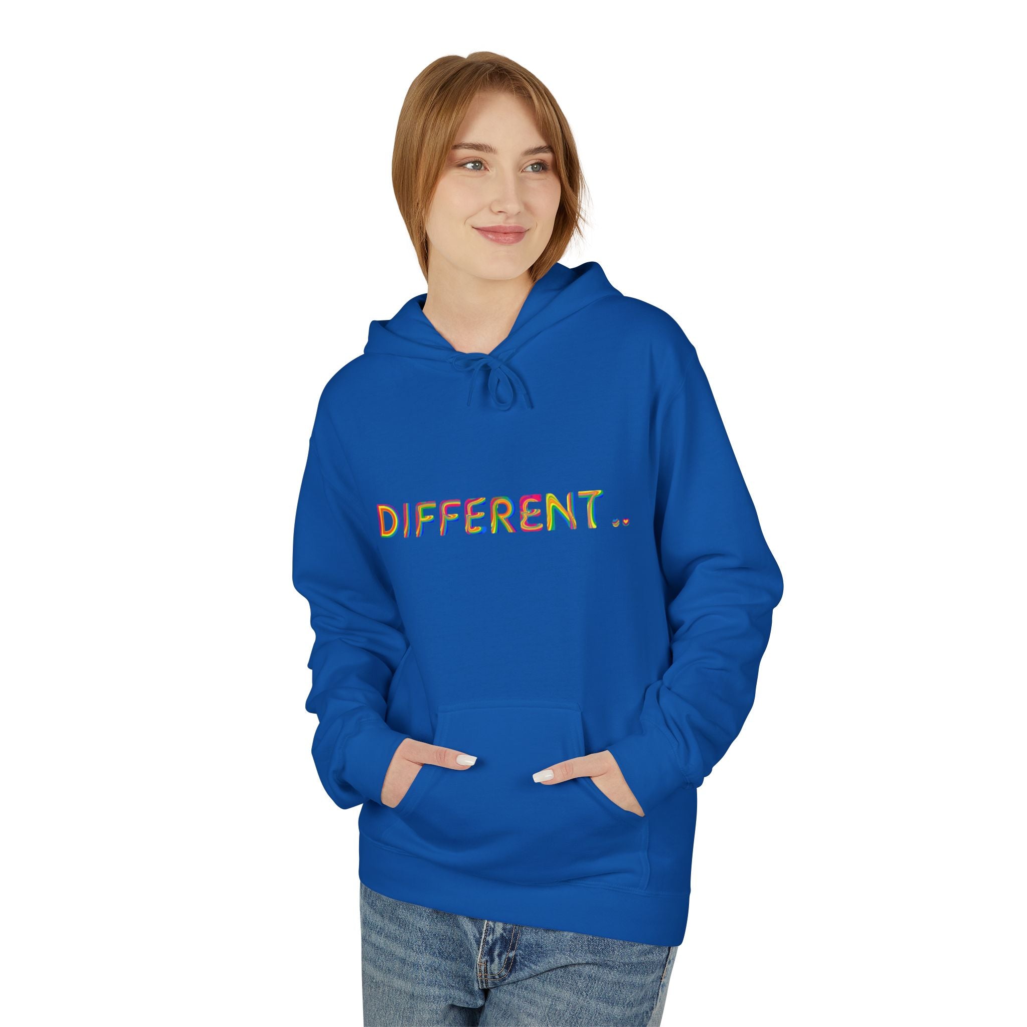 Different. Rainbow Text Hoodie — Positive Self‑Expression Pullover