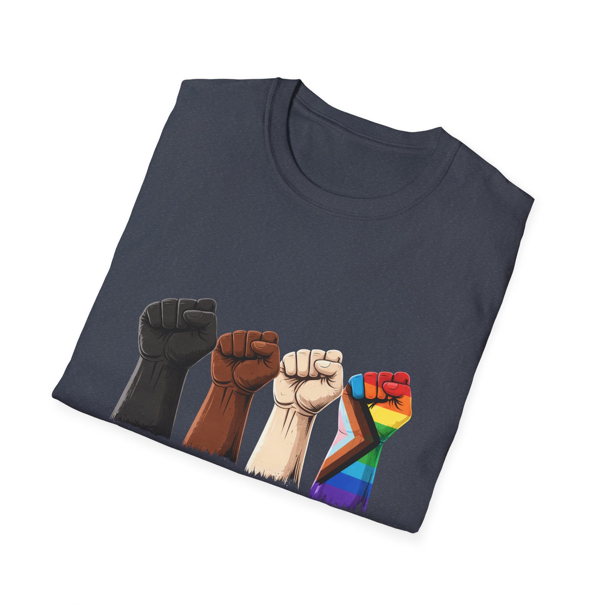 Resist Raised Fists T‑Shirt — Multicultural & LGBTQ+ Pride Solidarity Tee